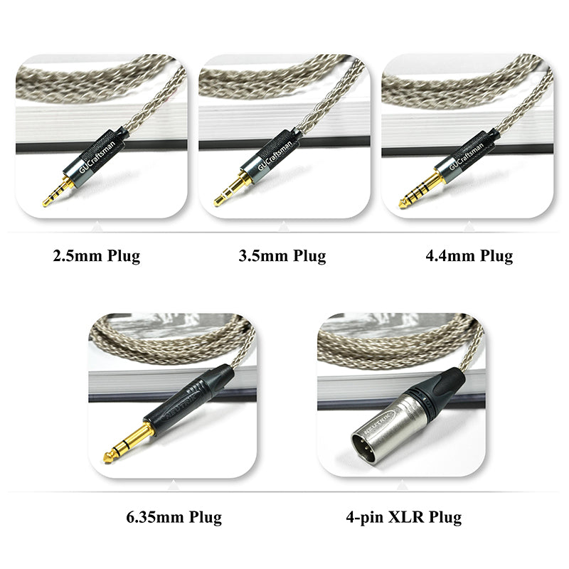 6N Single-Crystal Silver Headphone Upgrade Cable for Shure SRH1440, SRH1540, SRH1840